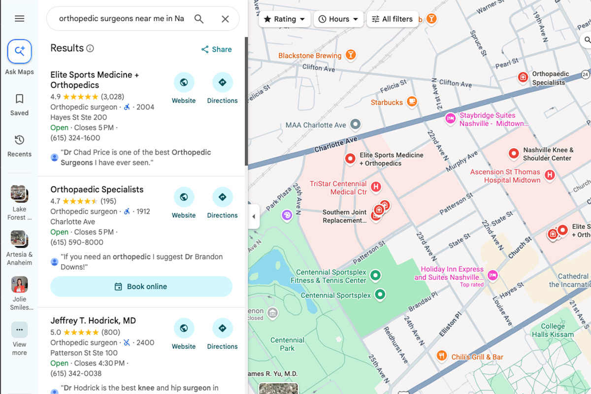 Oral surgeons on Google Maps