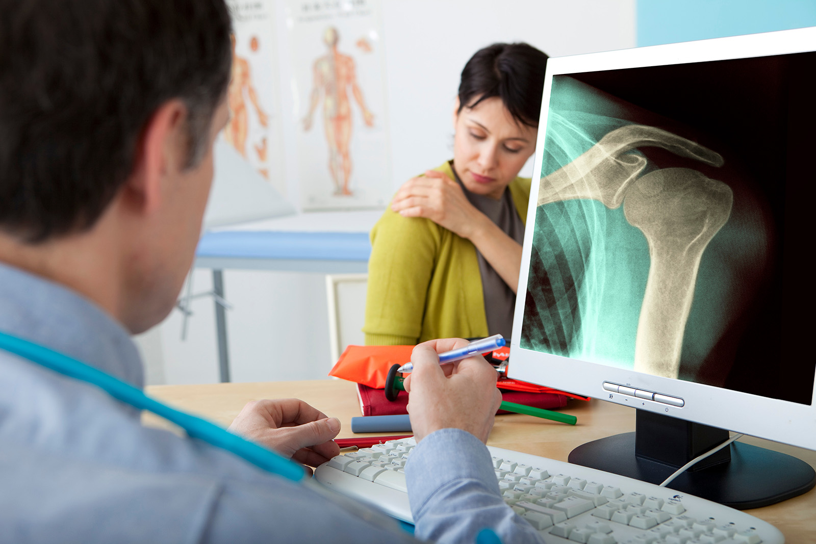 Models On screen, x-ray of a regular shoulder