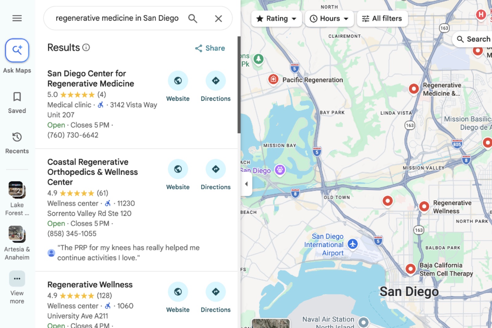 Regenerative medicine practices in Google Maps